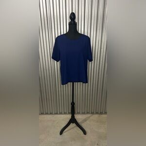 Women’s Designer CROSBY by Mollie Burch Blue Polyester Short Sleeve Blouse Large